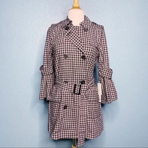 14th & Union Pink Adobe Plaid Trench Coat NWT - Picture 5 of 8